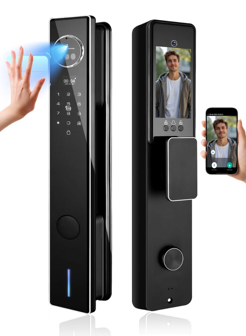 Tichondrius Smart Door Lock with Dual Camera, Face & Palm Print Recognition, Dual 3500mAh Batteries, 2-Way Intercom, Tuya Wi-Fi App, Fingerprint, Passcode & Key Access - Image 1